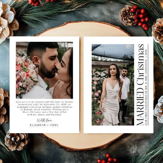 Minimal First Married Christmas Photo Newlyweds シーズンカード