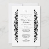 Minimal Floral Back & White Garland Photo Funeral 招待状 (正面)