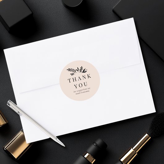 Minimal Floral Beige Botanical THANK YOU ラウンドシール