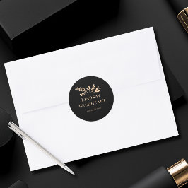 Minimal Floral Black Botanical  ラウンドシール