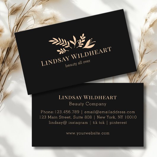 Minimal Floral Black Botanical Beauty 名刺