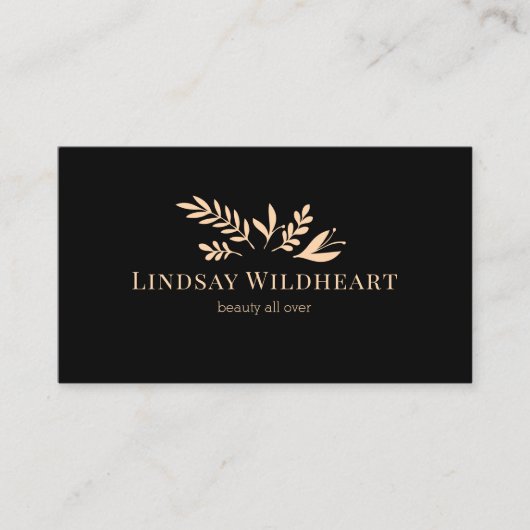 Minimal Floral Black Botanical Beauty QR Code 名刺 (正面)