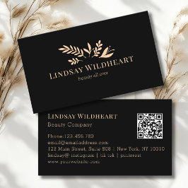 Minimal Floral Black Botanical Beauty QR Code 名刺
