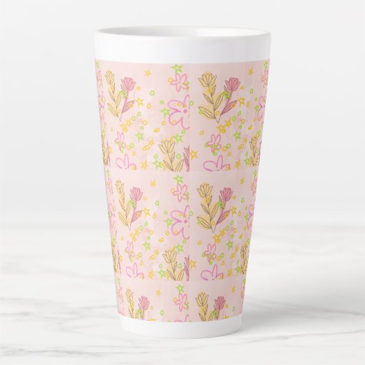 Minimal floral doodle pattern -pastel colour art カフェラテマグ (正面)