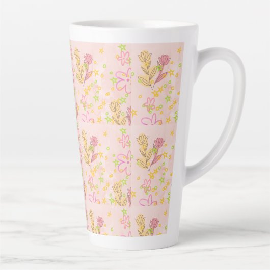 Minimal floral doodle pattern -pastel colour art カフェラテマグ (右)