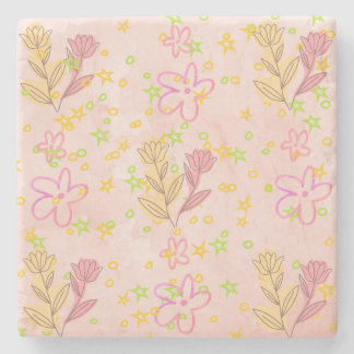 Minimal floral doodle pattern -pastel colour art  ストーンコースター