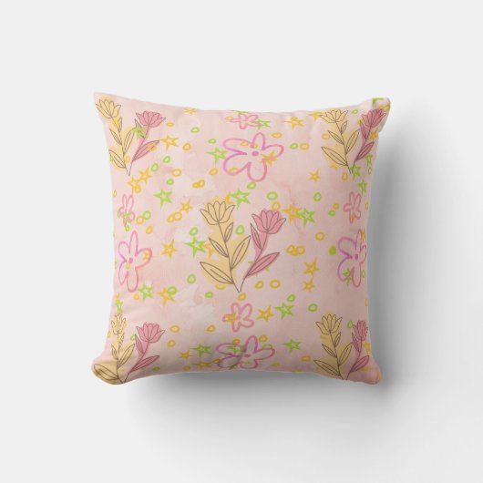Minimal Floral Doodle Pattern –Pastel Pink pattern クッション (正面)