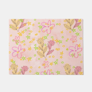 Minimal Floral Doodle Pattern –Pastel Pink pattern ドアマット