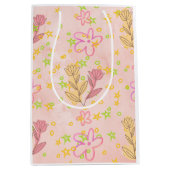 Minimal Floral Doodle Pattern –Pastel Pink pattern ミディアムペーパーバッグ (正面)