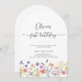 Minimal Floral First Birthday Arch Invitation 招待状 (正面/裏面)