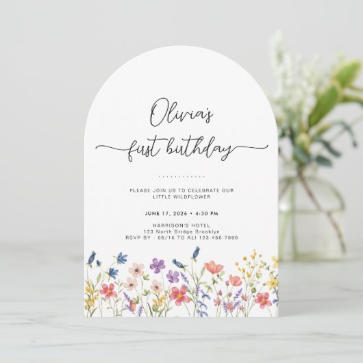 Minimal Floral First Birthday Arch Invitation 招待状 (スタンド正面)