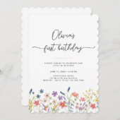 Minimal Floral First Birthday Invitation 招待状 (正面/裏面)