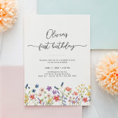 Minimal Floral First Birthday Invitation 招待状