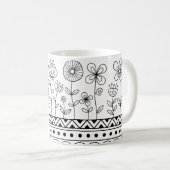 Minimal Floral Folk Pattern Mug – Boho Line Art コーヒーマグカップ (正面右)