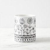 Minimal Floral Folk Pattern Mug – Boho Line Art コーヒーマグカップ (中央)