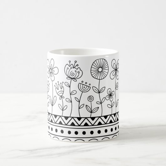 Minimal Floral Folk Pattern Mug – Boho Line Art コーヒーマグカップ (中央)
