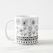 Minimal Floral Folk Pattern Mug – Boho Line Art コーヒーマグカップ (左)