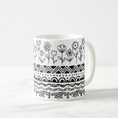 Minimal Floral Folk Pattern Mug – Boho Line Art  コーヒーマグカップ (正面右)
