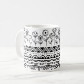 Minimal Floral Folk Pattern Mug – Boho Line Art  コーヒーマグカップ (正面左)
