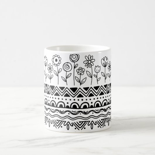 Minimal Floral Folk Pattern Mug – Boho Line Art  コーヒーマグカップ (中央)