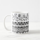Minimal Floral Folk Pattern Mug – Boho Line Art  コーヒーマグカップ (左)