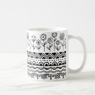 Minimal Floral Folk Pattern Mug – Boho Line Art  コーヒーマグカップ