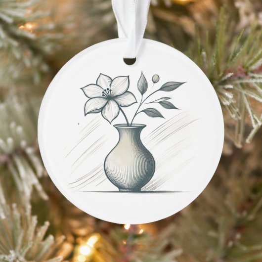 Minimal Floral Vase Line Art Elegant Flower Sketch オーナメント (ツリー)