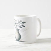 Minimal Floral Vase Line Art Elegant Flower Sketch コーヒーマグカップ (正面右)