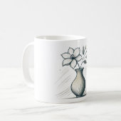 Minimal Floral Vase Line Art Elegant Flower Sketch コーヒーマグカップ (正面左)