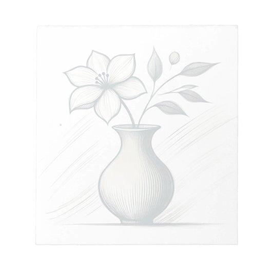 Minimal Floral Vase Line Art Elegant Flower Sketch ノートパッド (正面)