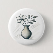 Minimal Floral Vase Line ArtElegant Flower Sketch 缶バッジ (正面)