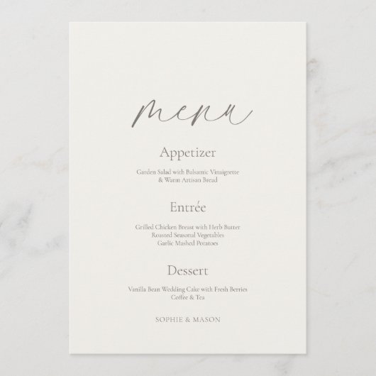 Minimal Floral Wedding Menu with Botanical Back 招待状 (正面)