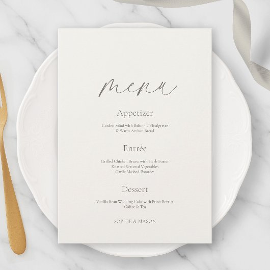 Minimal Floral Wedding Menu with Botanical Back 招待状
