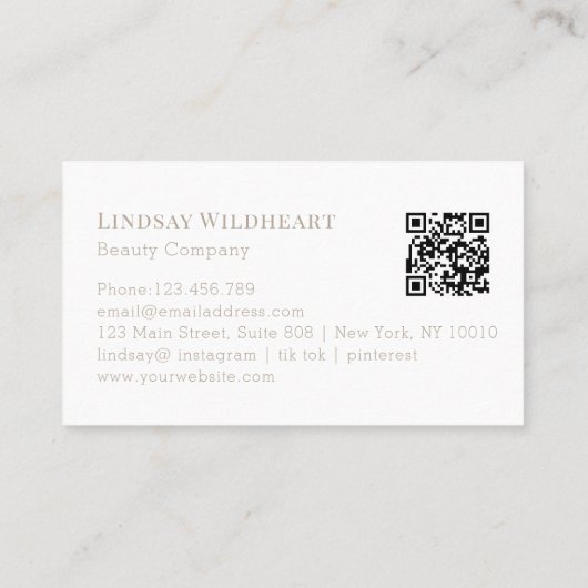 Minimal Floral White Botanical Beauty QR Code 名刺 (裏面)