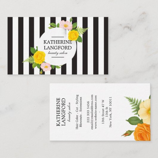 Minimal Floral Wreath Beauty Salon Business Suite 名刺 (正面/裏面)