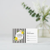 Minimal Floral Wreath Black Striped Salon 予約カード (スタンド正面)