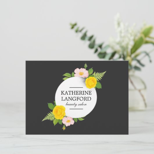 Minimal Floral Wreath Salon Black Gift Certificate (スタンド正面)