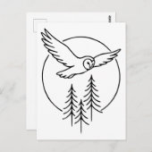 Minimal Flying Owl Over Pines – Forest Line Art Il ポストカード (正面/裏面)