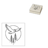 Minimal Flying Owl Over Pines – Forest Line Art Il ラバースタンプ (押印)