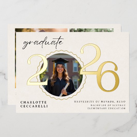 Minimal Foil Graduation Announcement 箔招待状 (正面/裏面)