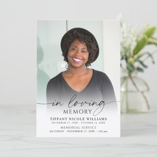Minimal Funeral Memorial Photo In Loving Memory 招待状 (スタンド正面)