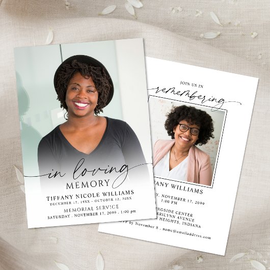 Minimal Funeral Memorial Photo In Loving Memory 招待状