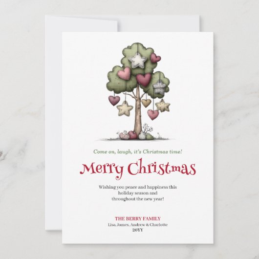 Minimal Funny Christmas Tree Watercolor Design シーズンカード (正面)