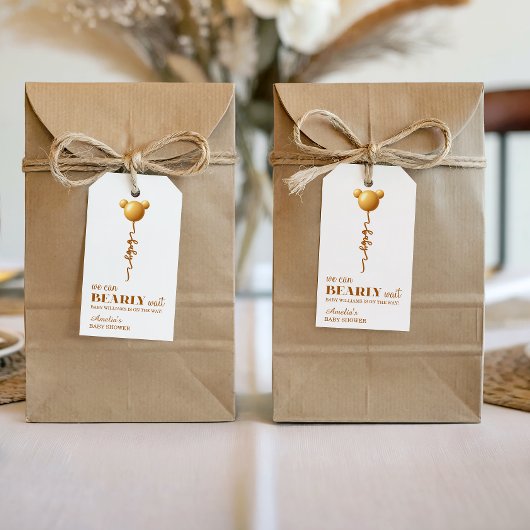 Minimal Gold Bear Balloon Bearly Wait Tag ギフトタグ
