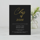 Minimal Gold Black & White Graduation Announcement 箔招待状 (立ち正面)