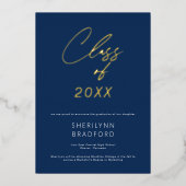 Minimal Gold Blue & White Graduation Announcement 箔招待状 (正面)