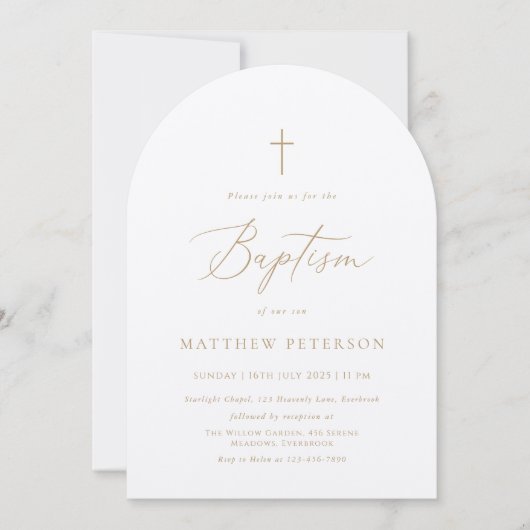 Minimal Gold Calligraphy Baptism 招待状 (正面)