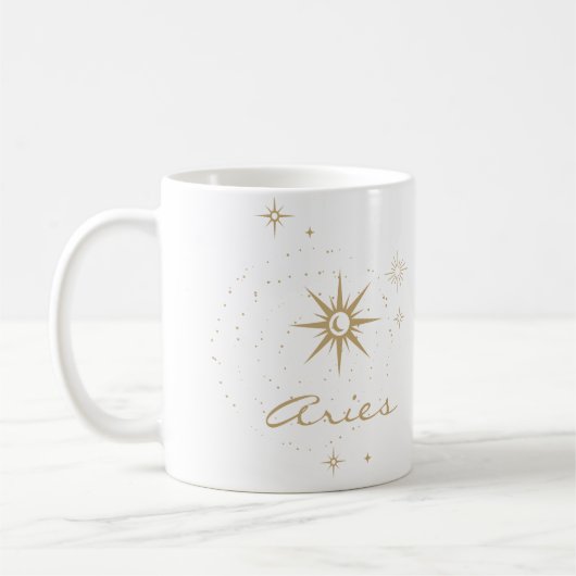 Minimal Gold Celestial Aries Zodiac Sign コーヒーマグカップ (左)