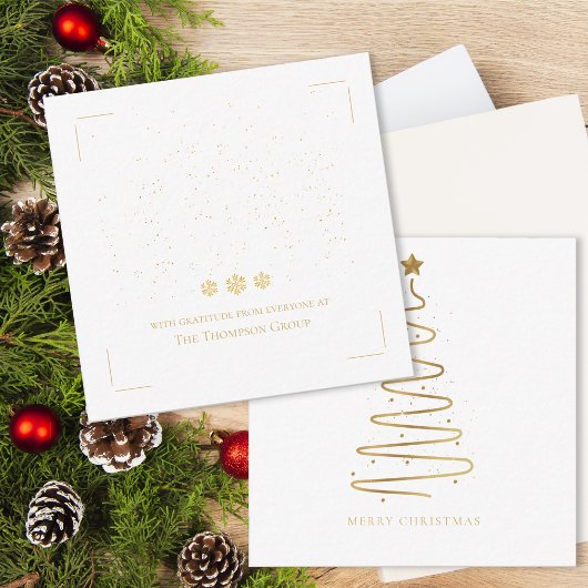 Minimal Gold Christmas Tree Corporate Holiday ノートカード