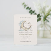 Minimal Gold Crescent Moon Swaddled Baby Shower 招待状 (スタンド正面)